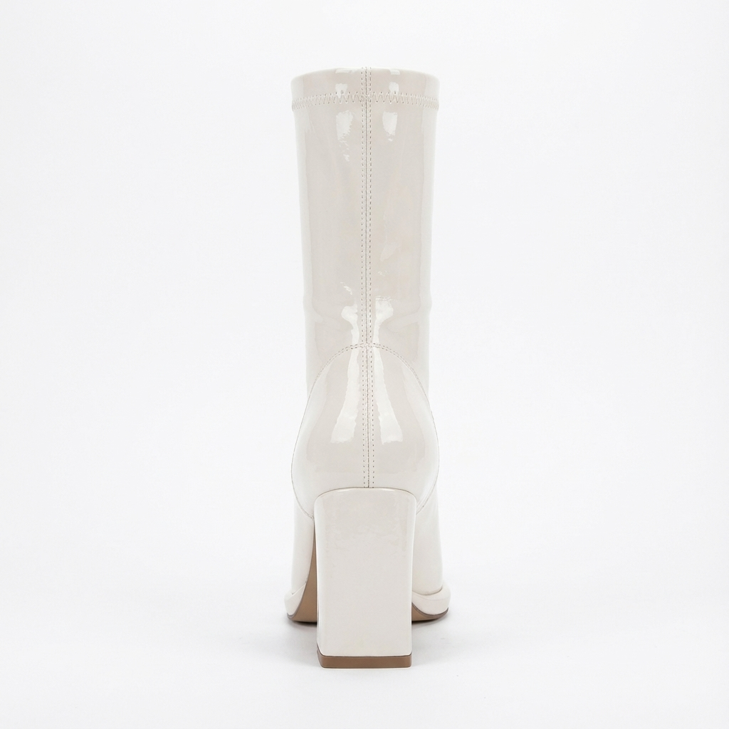 Bottine à talon blanc Simili Cuir Femme - Bout pointu, brillant