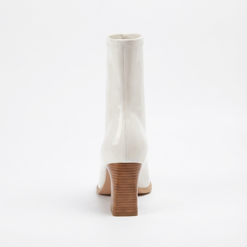 Bottine haute blanc Simili Cuir Femme - Bout carré, talon angulaire
