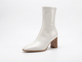 Bottine haute blanc Simili Cuir Femme - Bout carré, talon angulaire