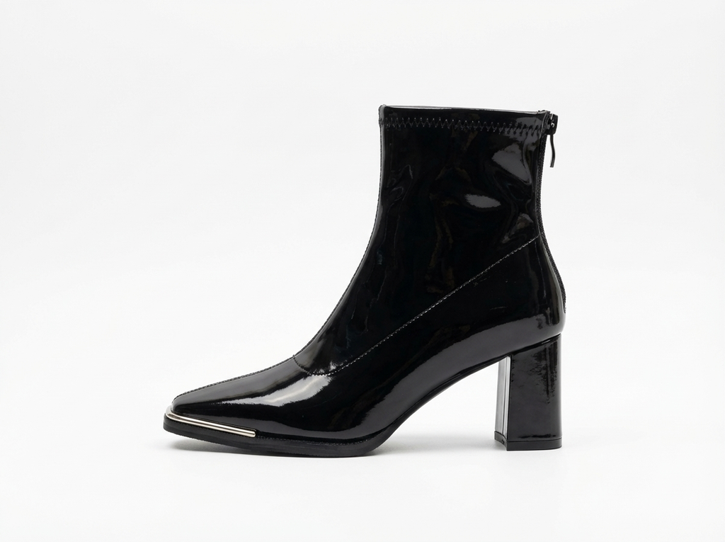Bottine noir Simili Cuir Femme - Verni, bout carré