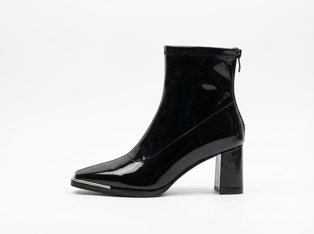 Bottine noir Simili Cuir Femme - Verni, bout carré
