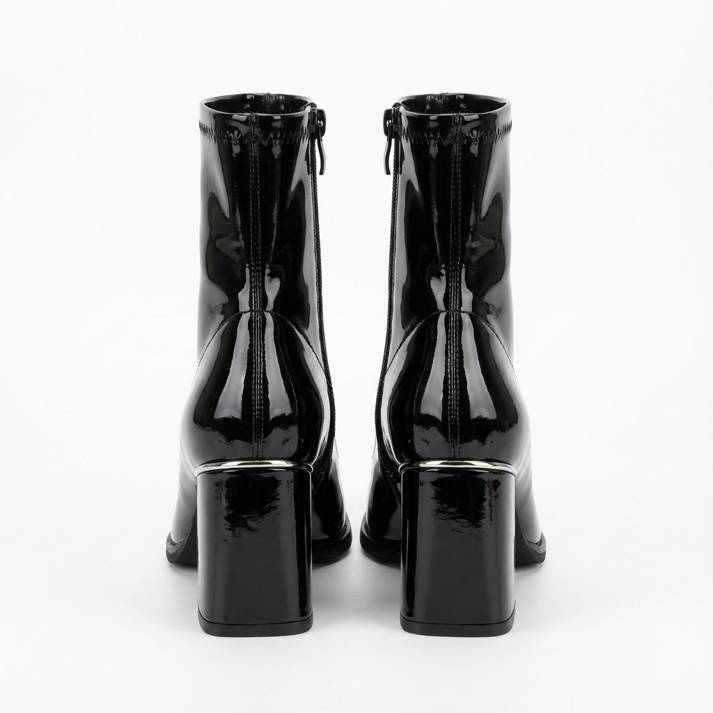 Bottine noir Simili Cuir Femme - Verni, bout carré