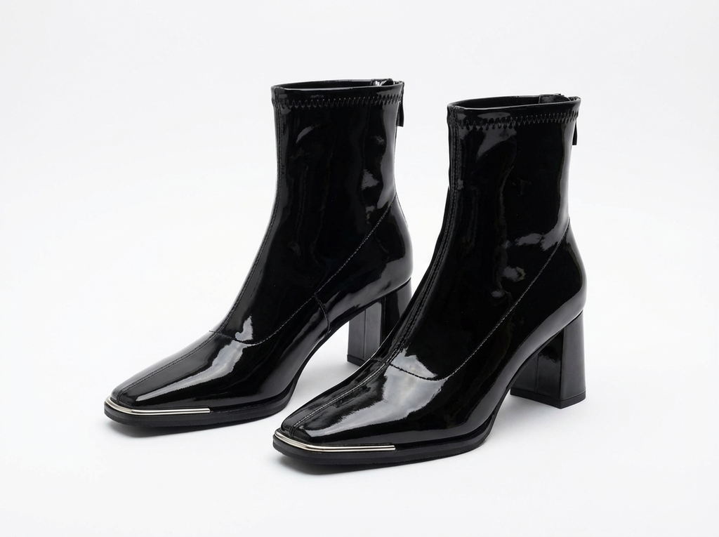 Bottine noir Simili Cuir Femme - Verni, bout carré