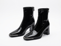 Bottine noir Simili Cuir Femme - Verni, bout carré