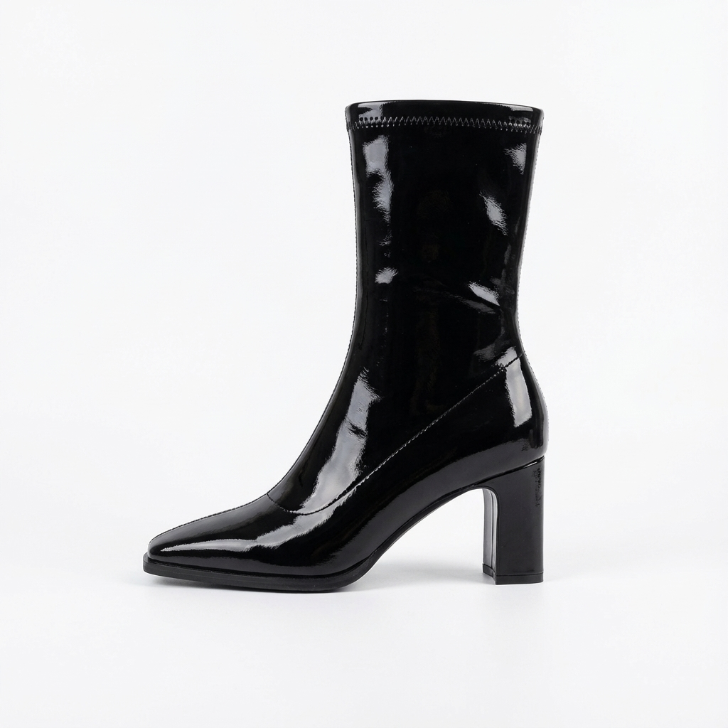 Bottine à talon noir Synthétique Femme - Verni, bout carré