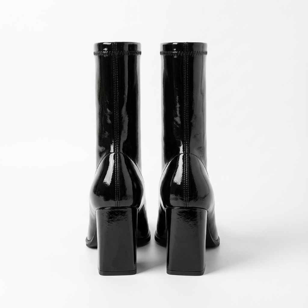Bottine à talon noir Synthétique Femme - Verni, bout carré