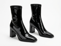 Bottine à talon noir Synthétique Femme - Verni, bout carré
