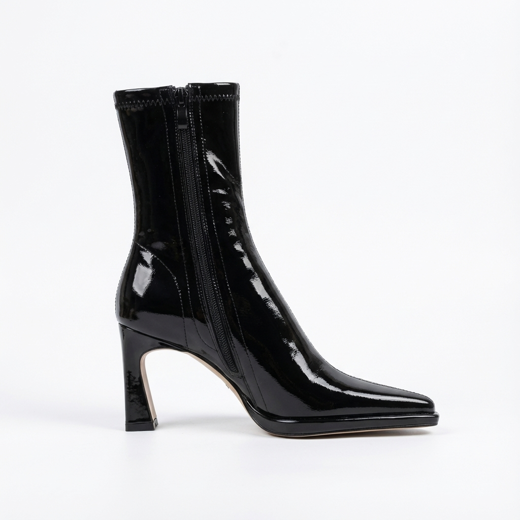 Bottine haute noir Simili Cuir Femme - Verni, bout pointu
