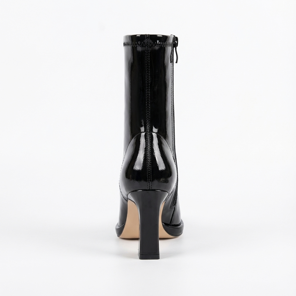 Bottine haute noir Simili Cuir Femme - Verni, bout pointu