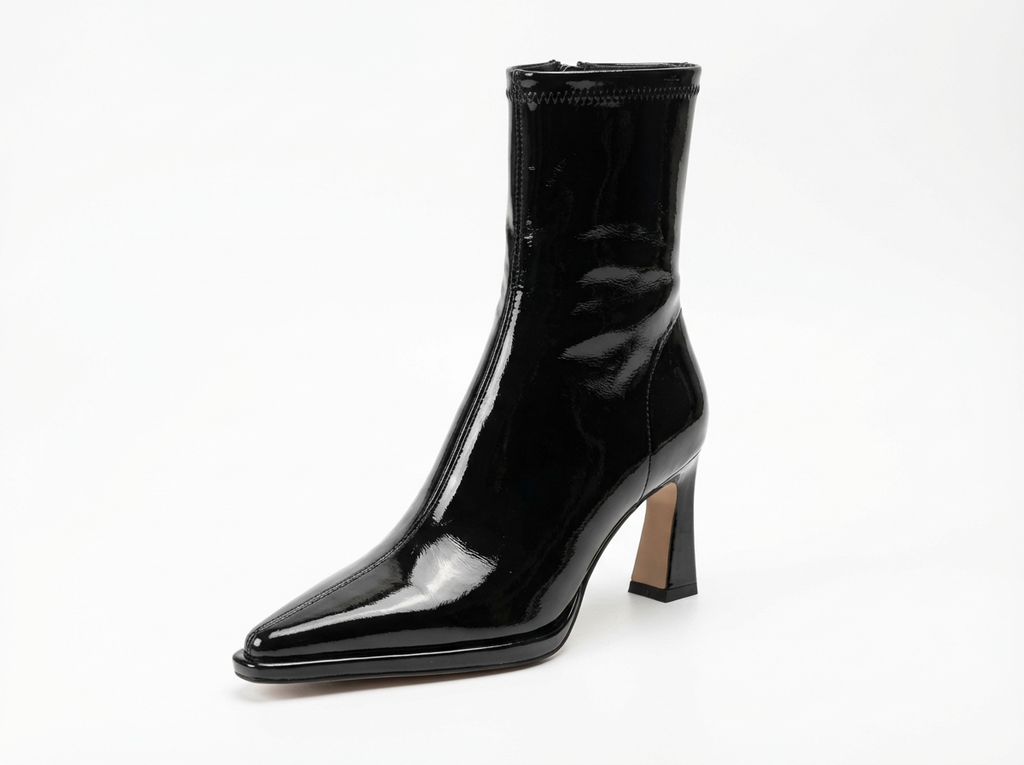 Bottine haute noir Simili Cuir Femme - Verni, bout pointu
