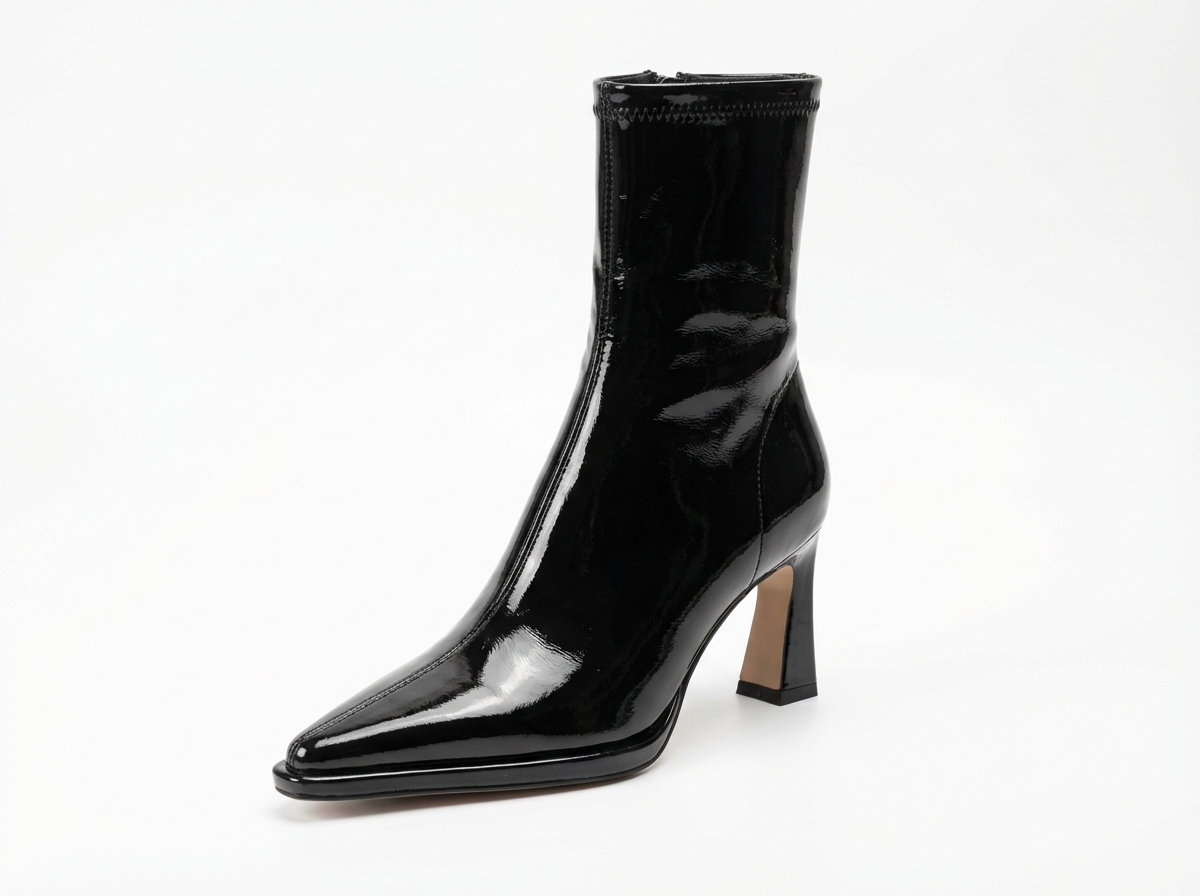 Bottine haute noir Simili Cuir Femme - Verni, bout pointu
