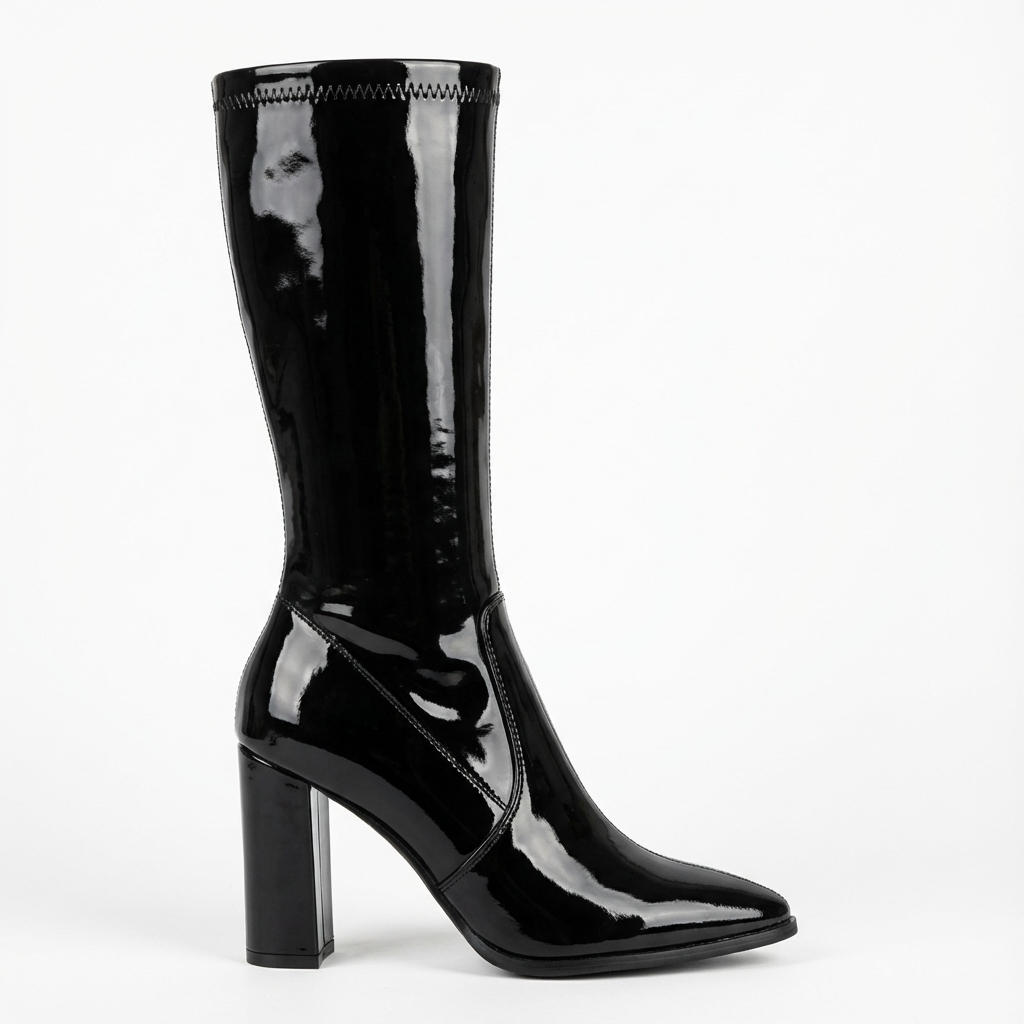 Santiag mi-haute noir Synthétique Femme - Talon carré, verni