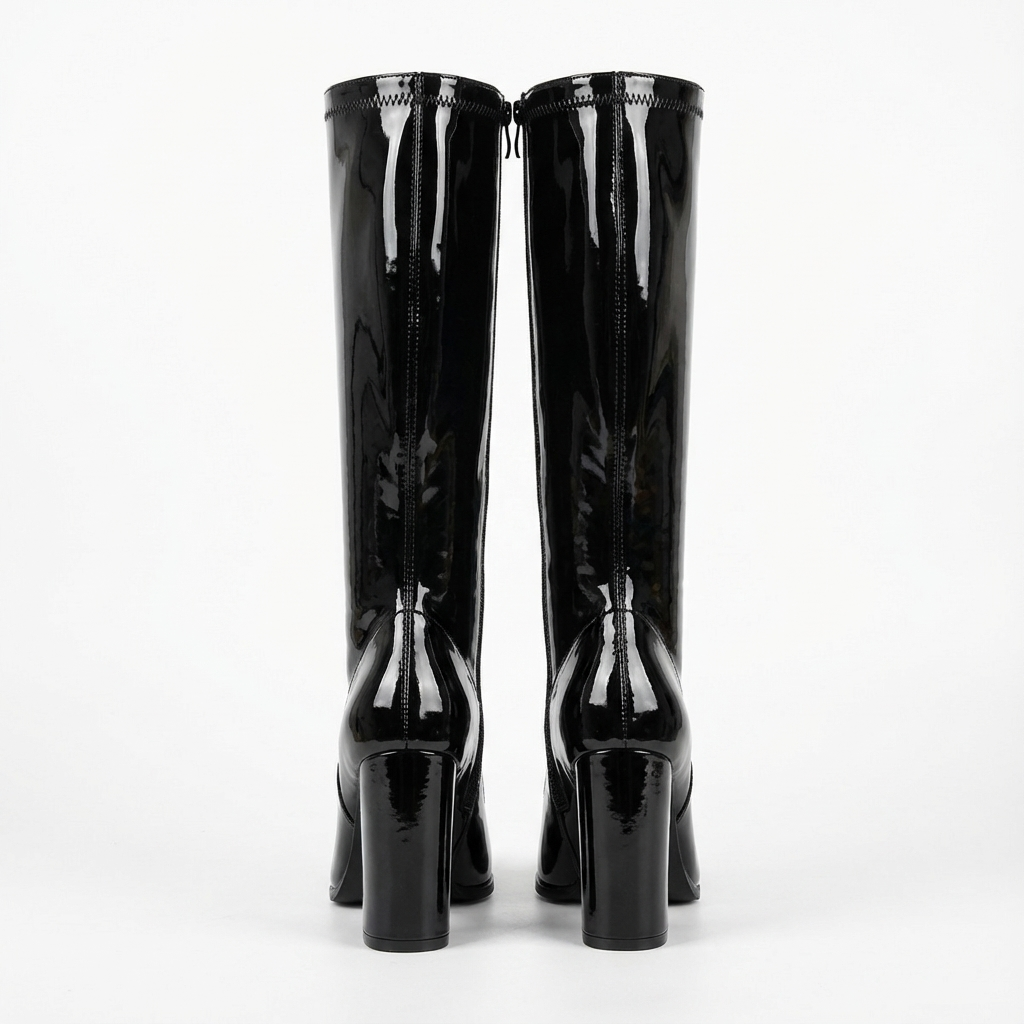 Santiag mi-haute noir Synthétique Femme - Talon carré, verni