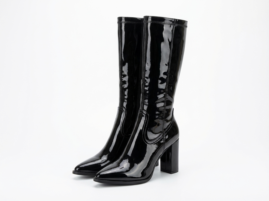 Santiag mi-haute noir Synthétique Femme - Talon carré, verni