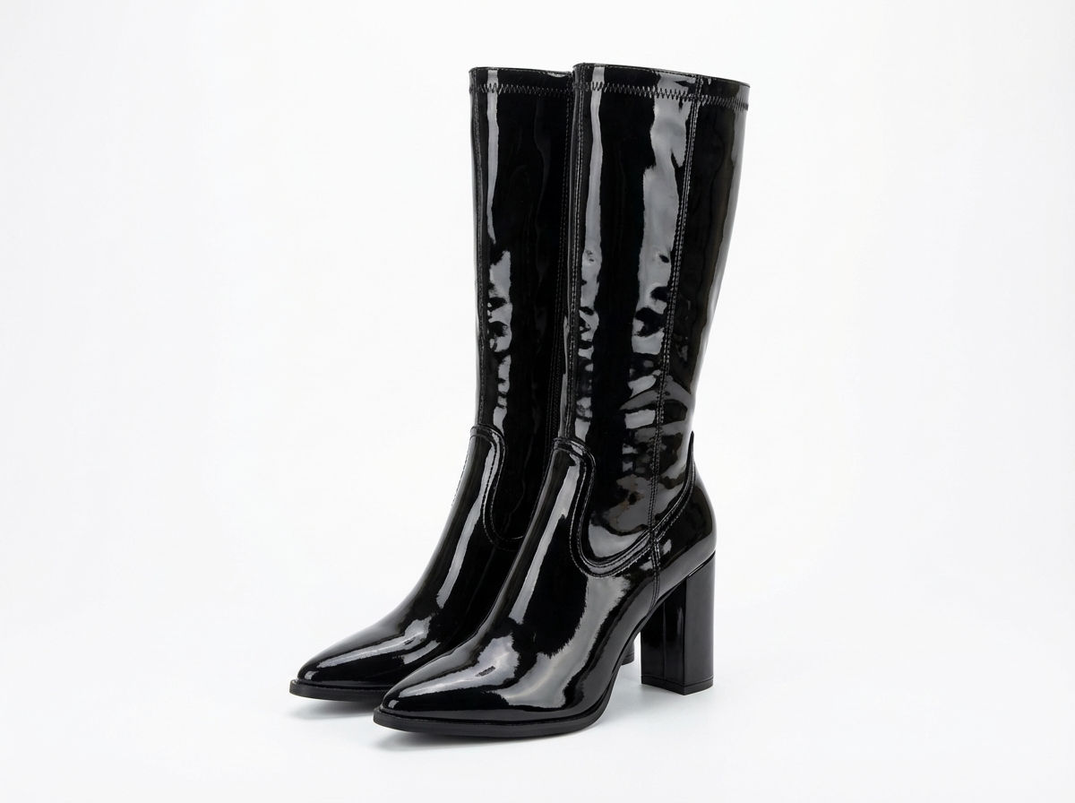 Santiag mi-haute noir Synthétique Femme - Talon carré, verni