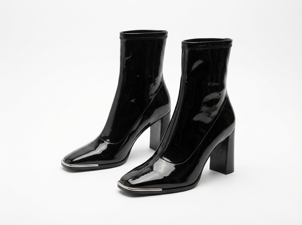Bottine haute noir Synthétique Femme - Verni