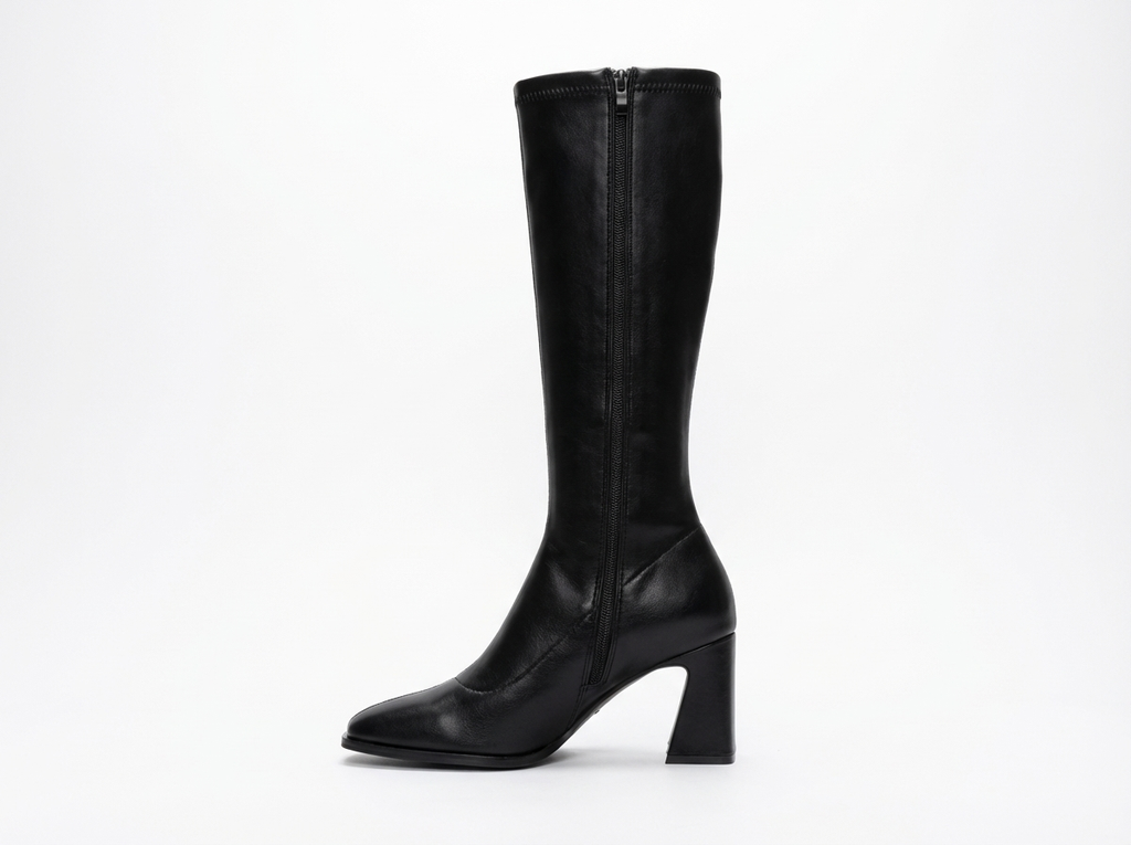 Botte haute noir Simili Cuir Femme - Bout carré