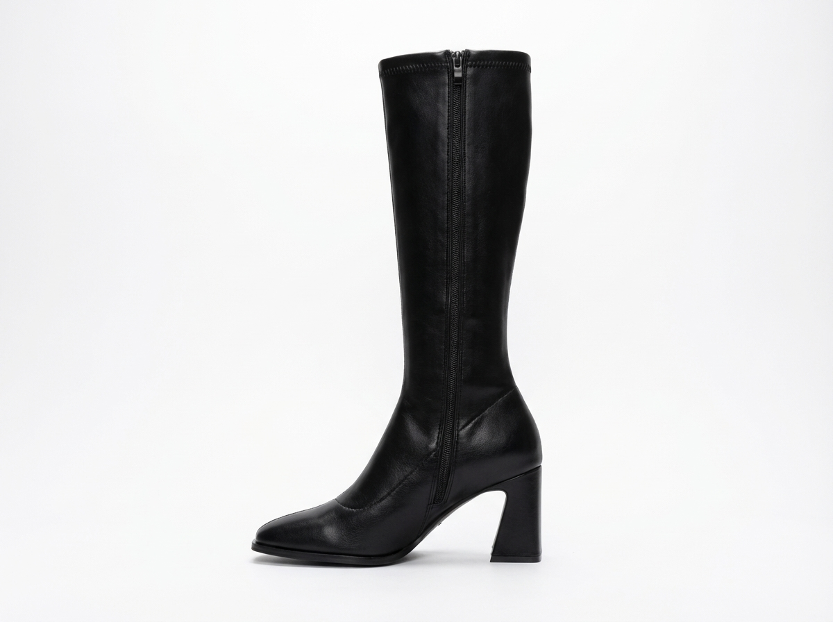 Botte haute noir Simili Cuir Femme - Bout carré