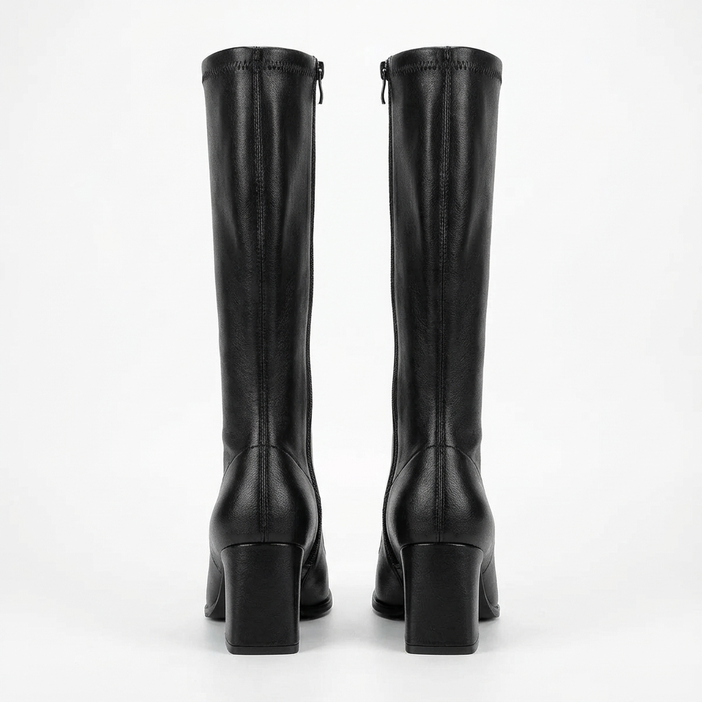Botte haute noir Simili Cuir Femme - Bout carré