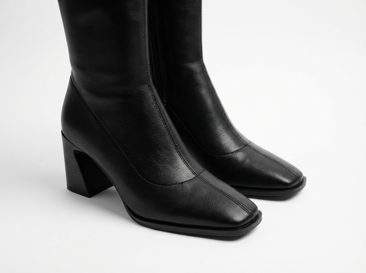 Botte haute noir Simili Cuir Femme - Bout carré