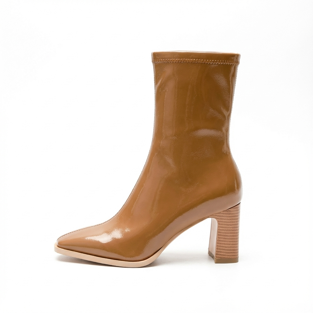 Botte haute marron Simili Cuir Femme - Verni