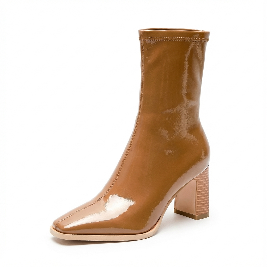 Botte haute marron Simili Cuir Femme - Verni