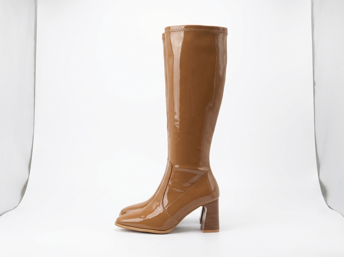 Botte haute camel Synthétique Femme - Verni, talon carré