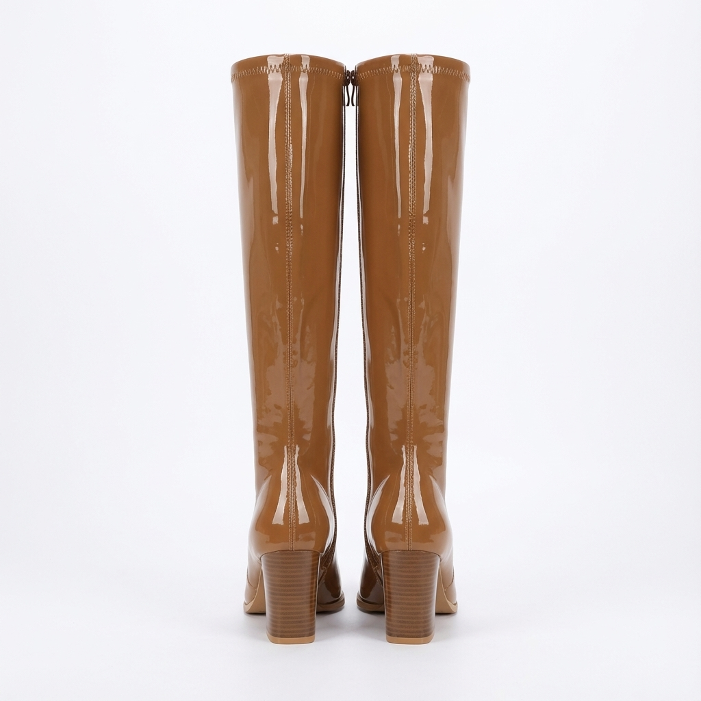 Botte haute camel Synthétique Femme - Verni, talon carré