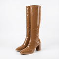 Botte haute camel Synthétique Femme - Verni, talon carré