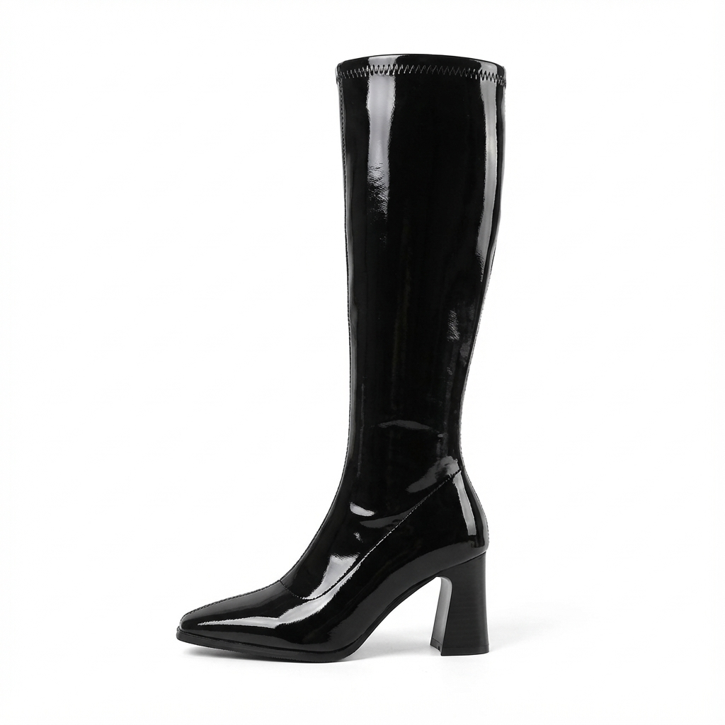 Botte haute noir Synthétique Femme - Brillant, bout pointu