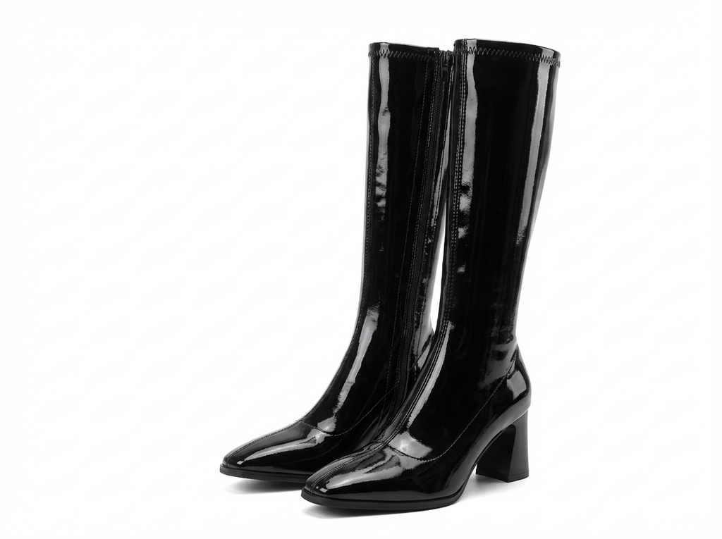 Botte haute noir Synthétique Femme - Brillant, bout pointu