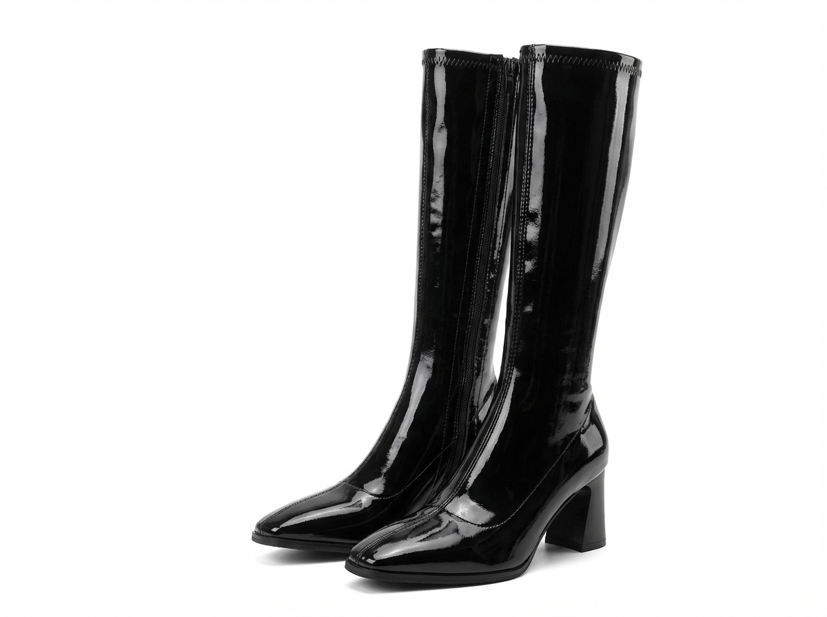 Botte haute noir Synthétique Femme - Brillant, bout pointu