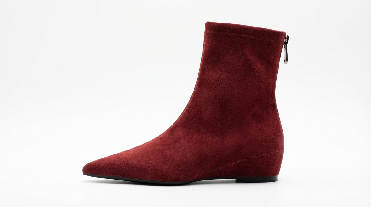 Bottine chelsea rouge Daim Femme - Bout pointu
