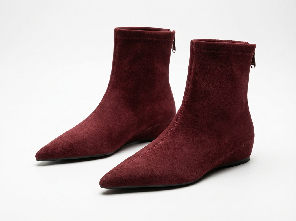 Bottine chelsea rouge Daim Femme - Bout pointu