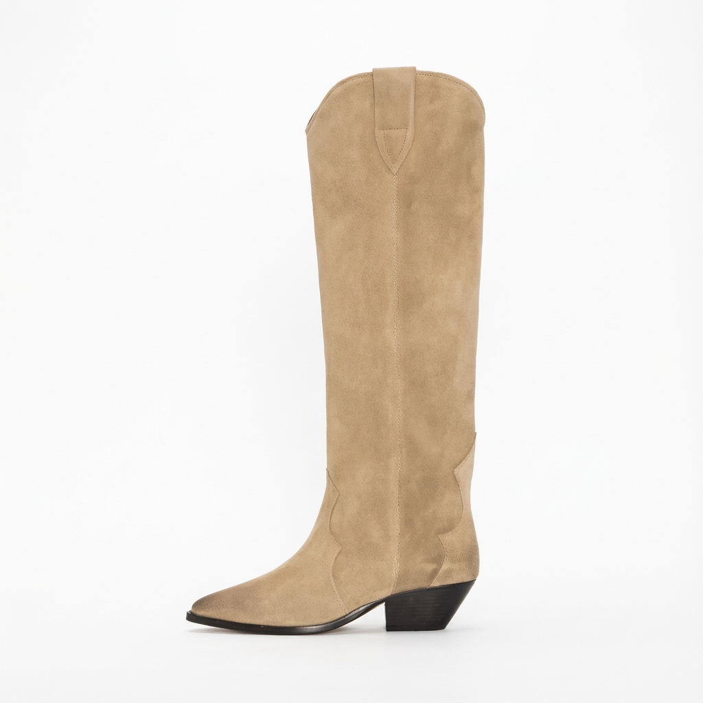Santiag haute beige Daim Synthétique Femme - Style ethnique, coutures