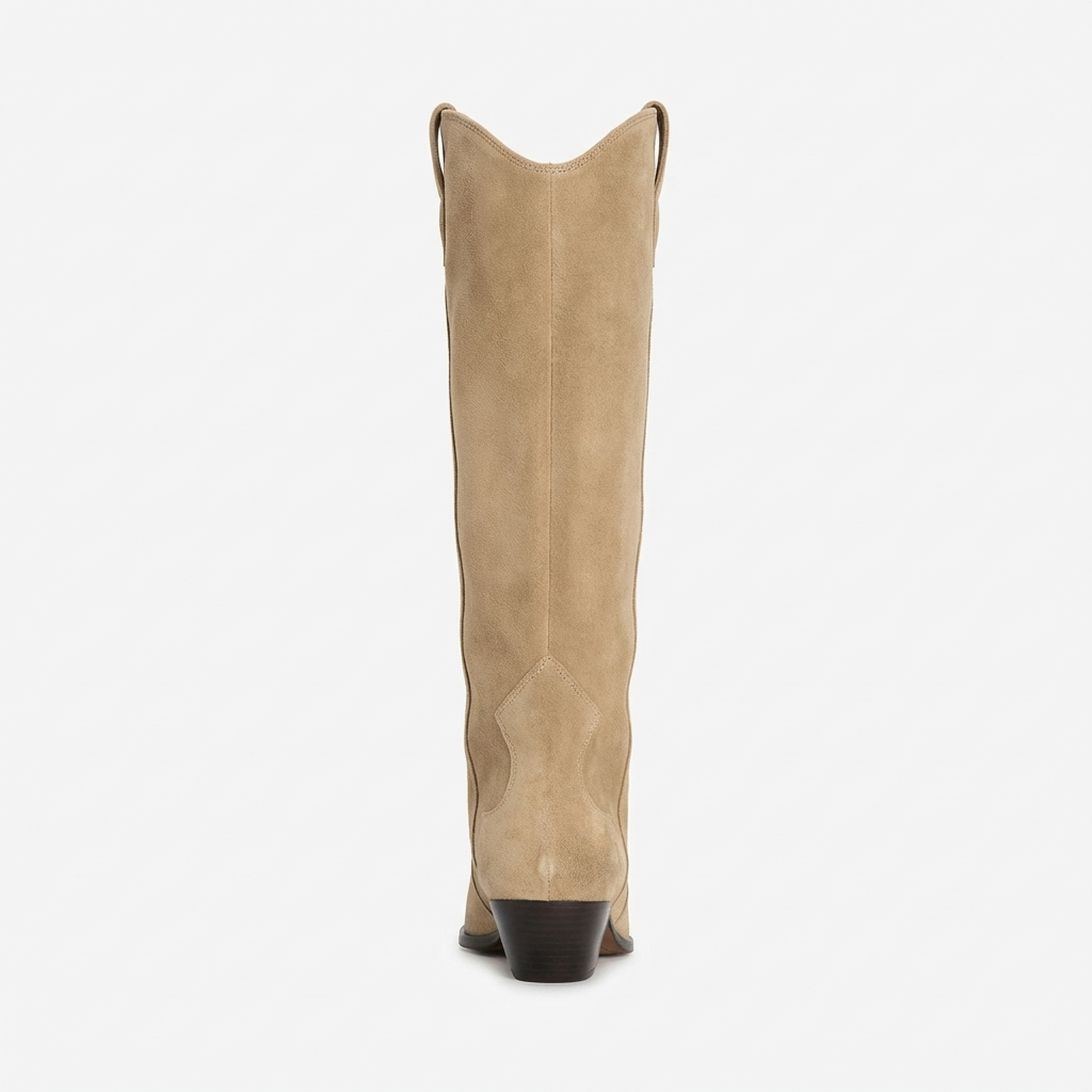 Santiag haute beige Daim Synthétique Femme - Style ethnique, coutures