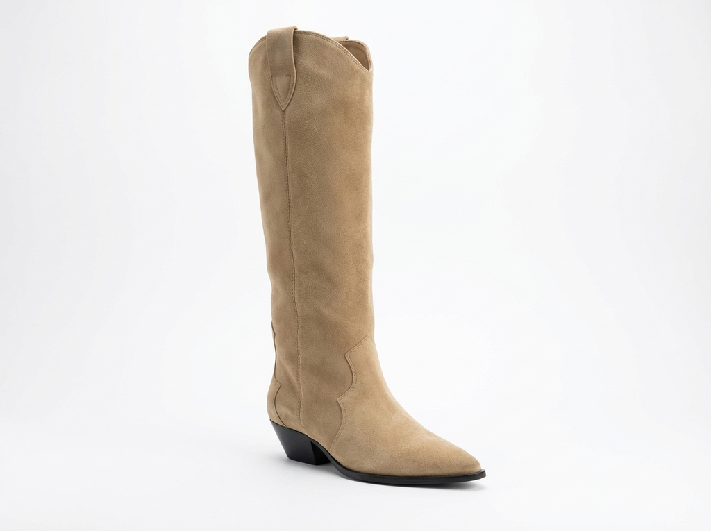 Santiag haute beige Daim Synthétique Femme - Style ethnique, coutures