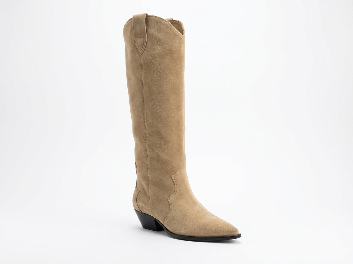 Santiag haute beige Daim Synthétique Femme - Style ethnique, coutures