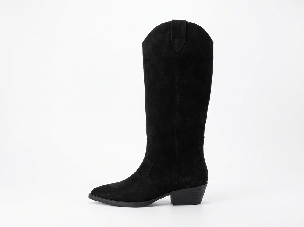 Santiag haute noir Daim Synthétique Femme - Style ethnique, coutures