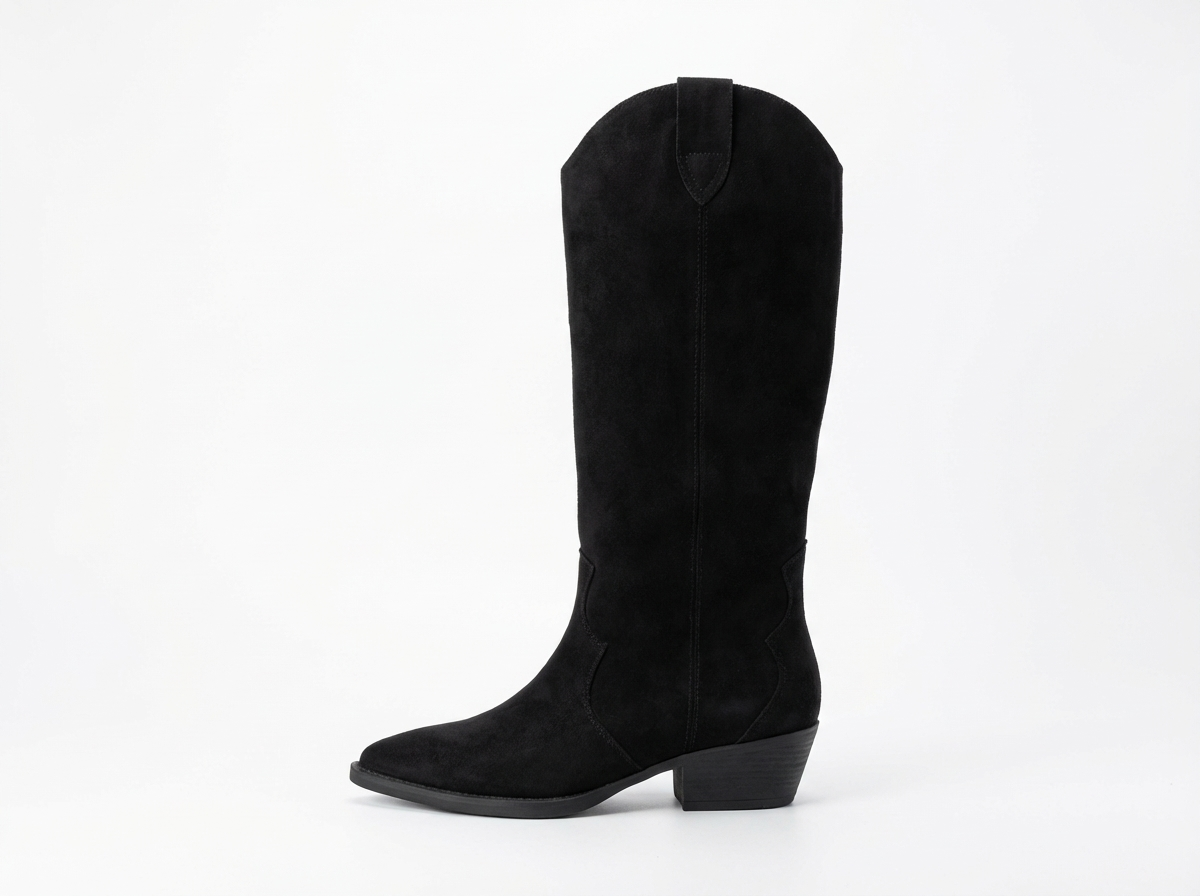 Santiag haute noir Daim Synthétique Femme - Style ethnique, coutures