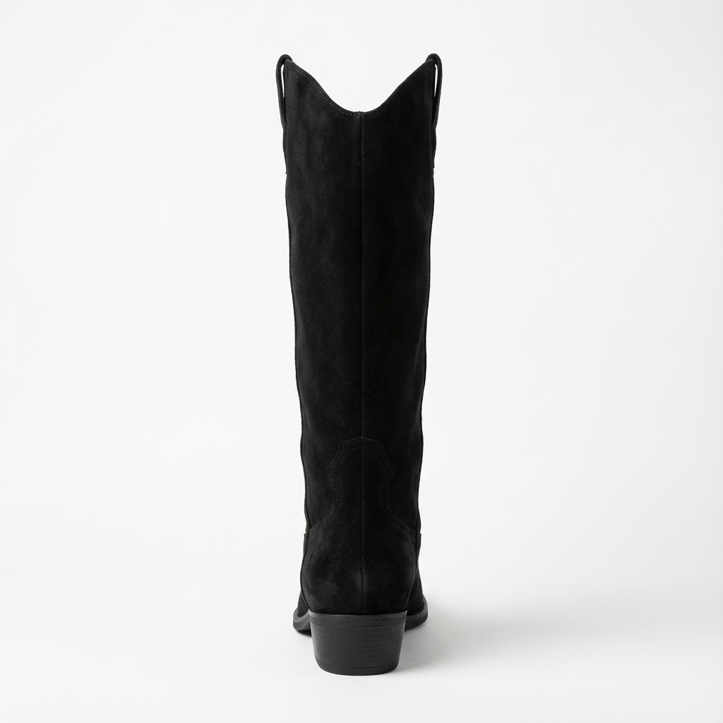 Santiag haute noir Daim Synthétique Femme - Style ethnique, coutures