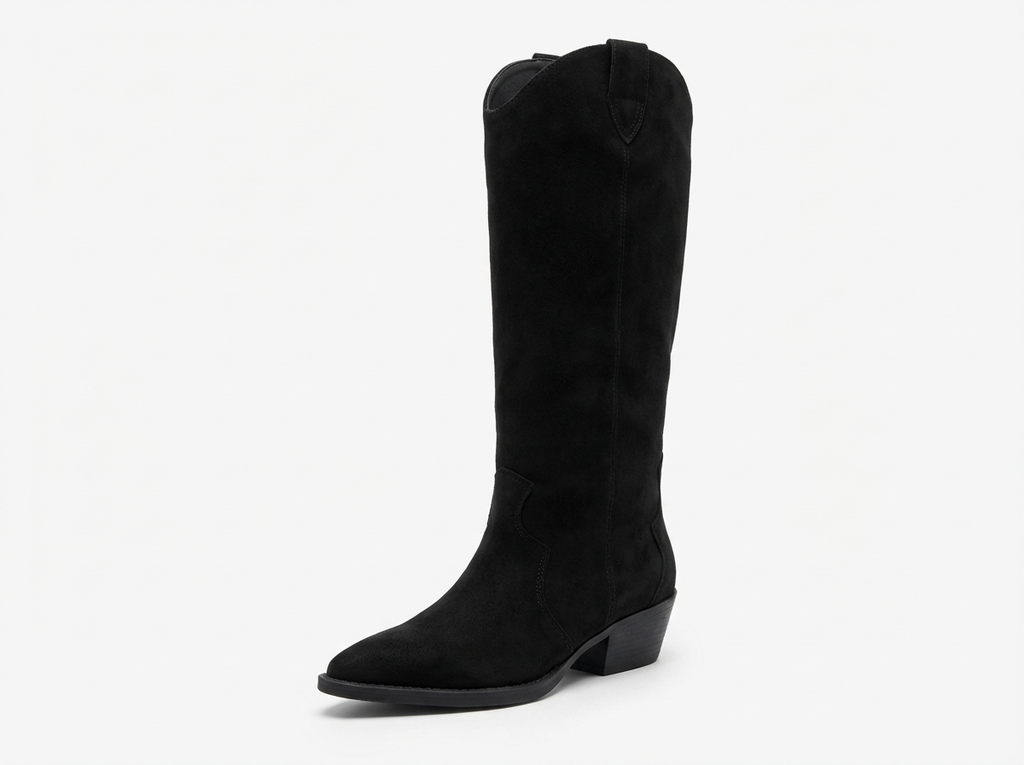 Santiag haute noir Daim Synthétique Femme - Style ethnique, coutures