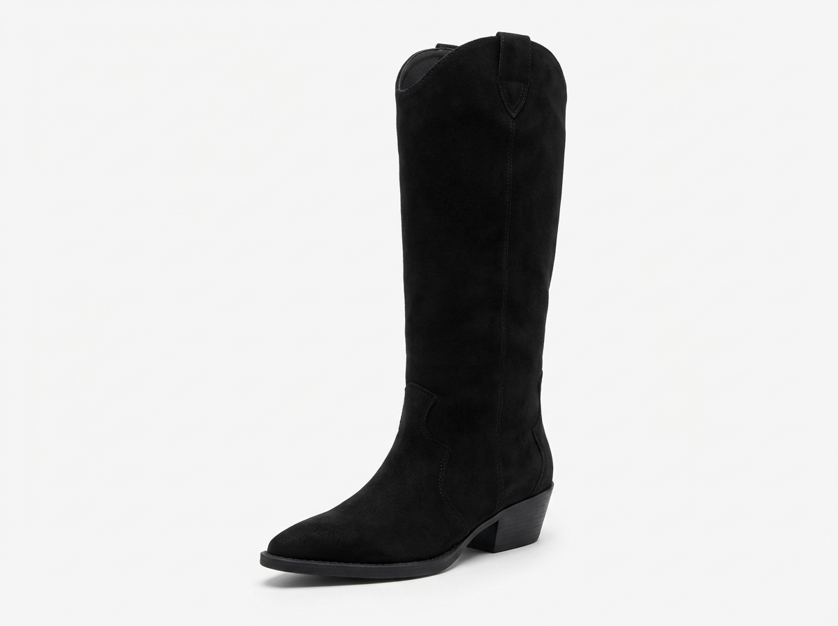 Santiag haute noir Daim Synthétique Femme - Style ethnique, coutures