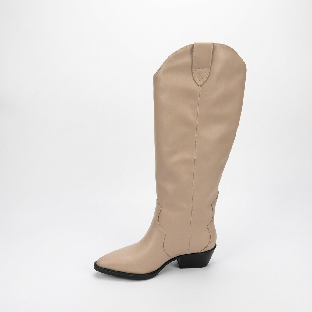 Santiag haute beige Daim Synthétique Femme - Bout pointu