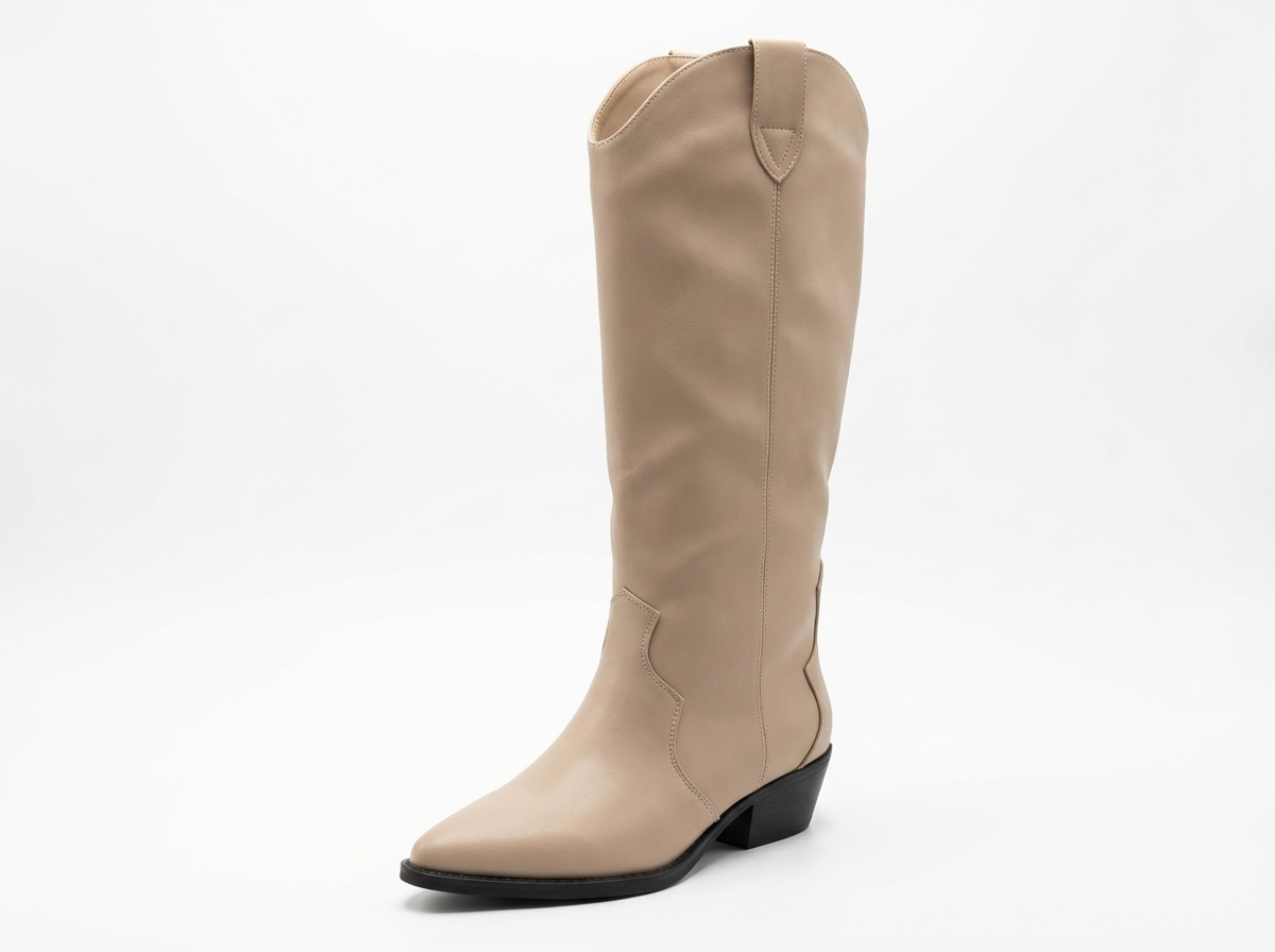 Santiag haute beige Daim Synthétique Femme - Bout pointu