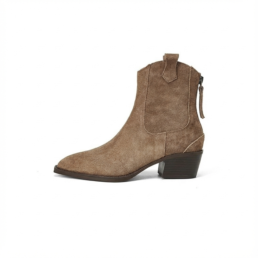 Santiag basse marron clair Daim Femme - Bout pointu, languettes