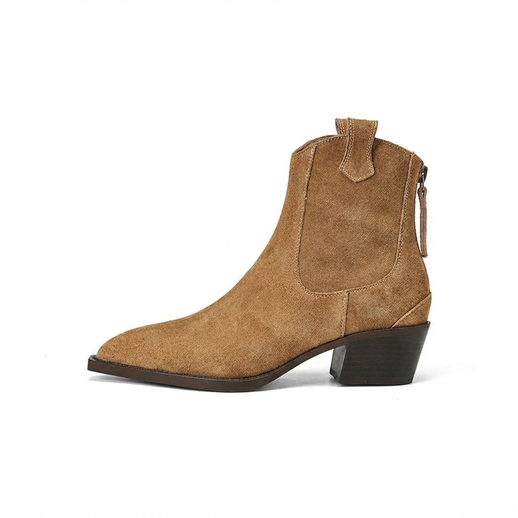 Santiag mi-haute camel Daim Femme - Bout pointu, talon cubain