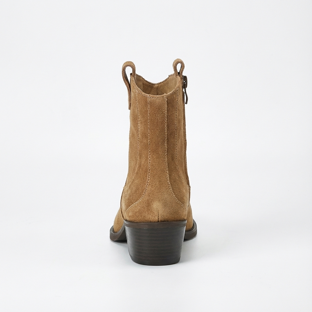 Santiag mi-haute camel Daim Femme - Bout pointu, talon cubain