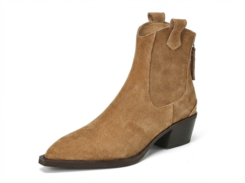 Santiag mi-haute camel Daim Femme - Bout pointu, talon cubain