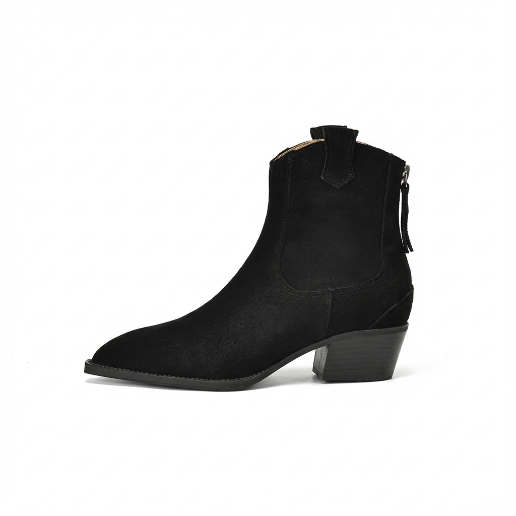 Santiag basse noir Daim Femme - Bout pointu